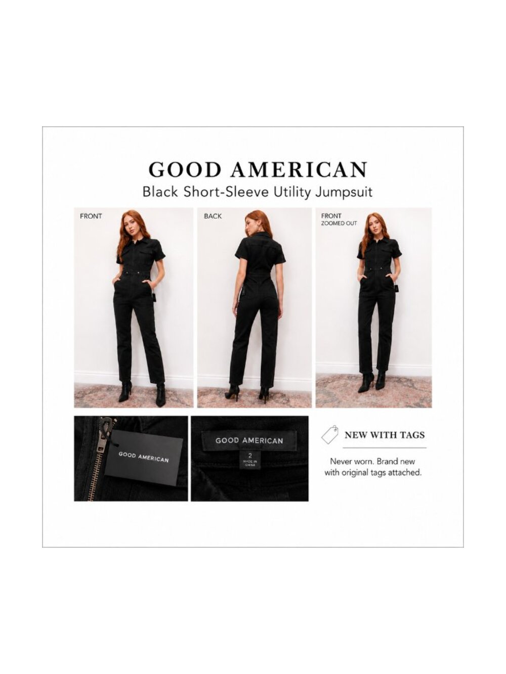 Good American Black Utility Jumpsuit Straight Leg NWT Size M Regular